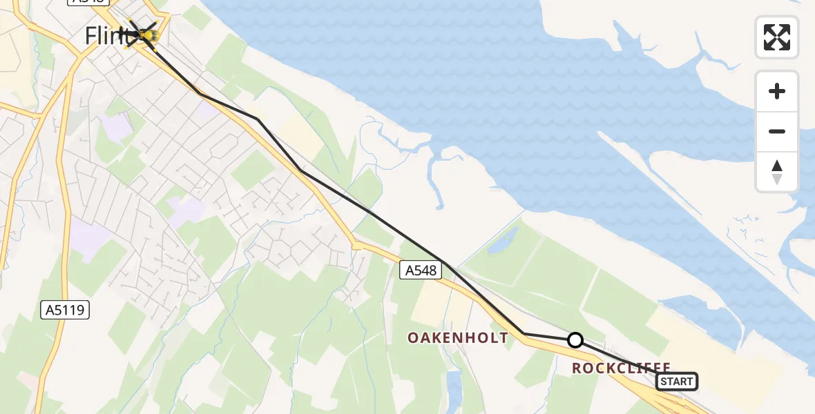 Flight route Police Helicopter Connah's Quay - Flint, 21 July 2026, 13:50