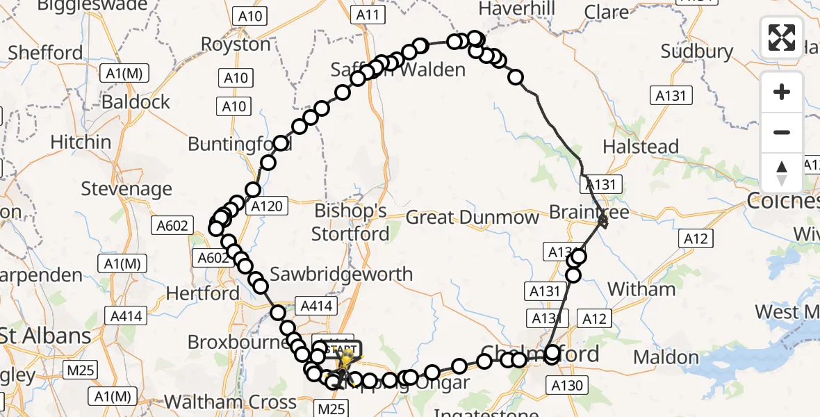 Flight route Police Helicopter North Weald Bassett - North Weald Airfield, 21 July 2026, 13:50