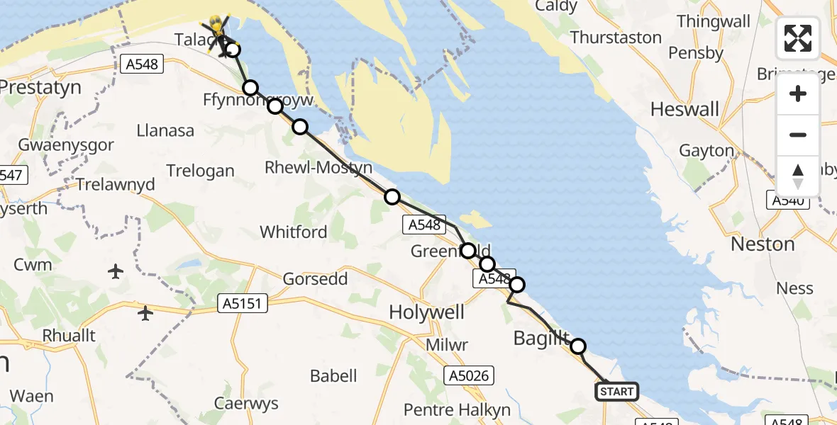 Flight route Police Helicopter Flint - Talacre, 21 July 2026, 13:54