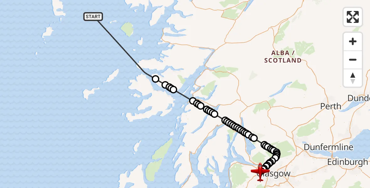 Flight route Air Ambulance Aircraft Inner Seas - Glasgow Airport, 21 July 2026, 14:23