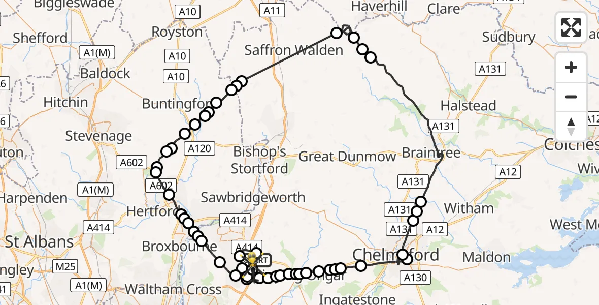 Flight route Police Helicopter North Weald Airfield - North Weald Airfield, 21 July 2026, 14:49