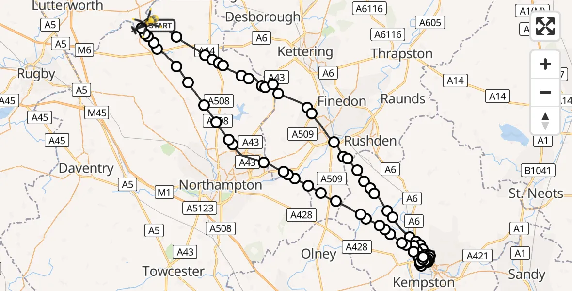 Flight route Police Helicopter Sibbertoft - Harborough, 21 July 2026, 14:50