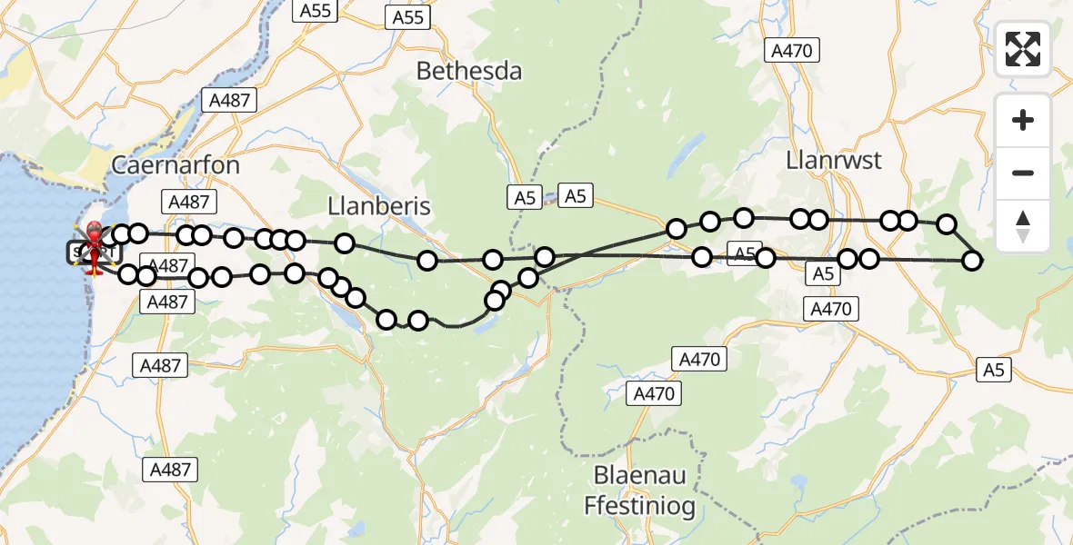 Flight route Air Ambulance Helicopter Caernarfon Airport - Caernarfon Airport, 21 July 2026, 15:04