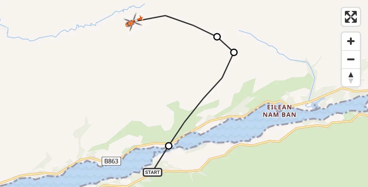 Flight route Coastguard Helicopter Glencoe - Highland, 21 July 2026, 15:35