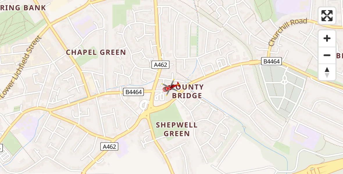 Flight route Air Ambulance Helicopter Darlaston - Darlaston, 21 July 2026, 15:45