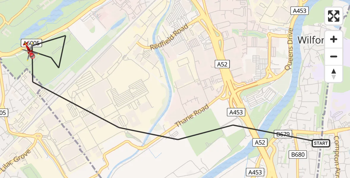 Flight route Air Ambulance Helicopter City of Nottingham - City of Nottingham, 21 July 2026, 15:51