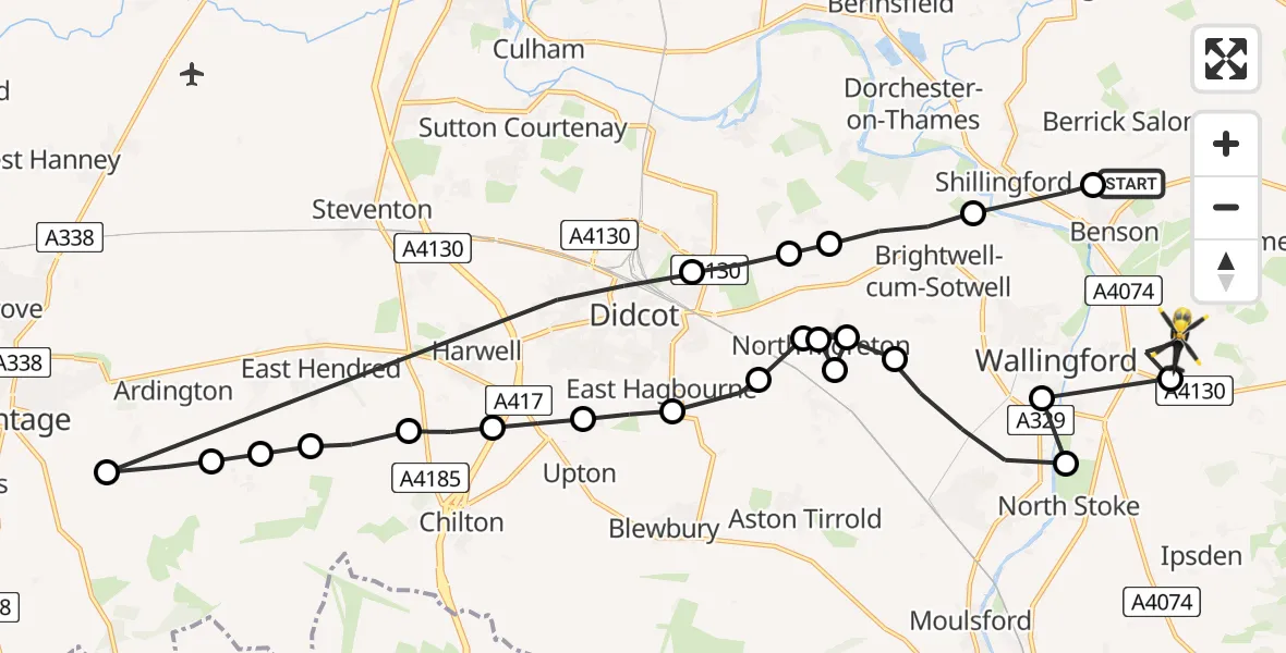Flight route Police Helicopter Berrick Salome - Crowmarsh Gifford, 21 July 2026, 15:54