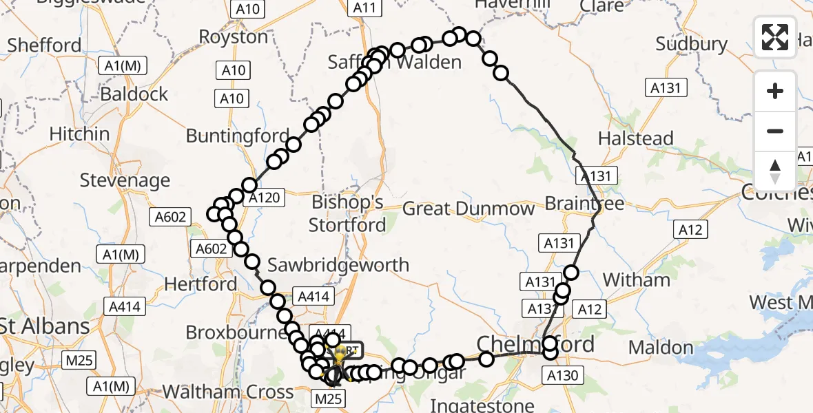 Flight route Police Helicopter North Weald Airfield - Coopersale, 21 July 2026, 16:05