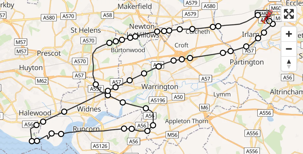 Flight route Air Ambulance Helicopter Manchester Barton Aerodrome - Manchester Barton Aerodrome, 21 July 2026, 16:14