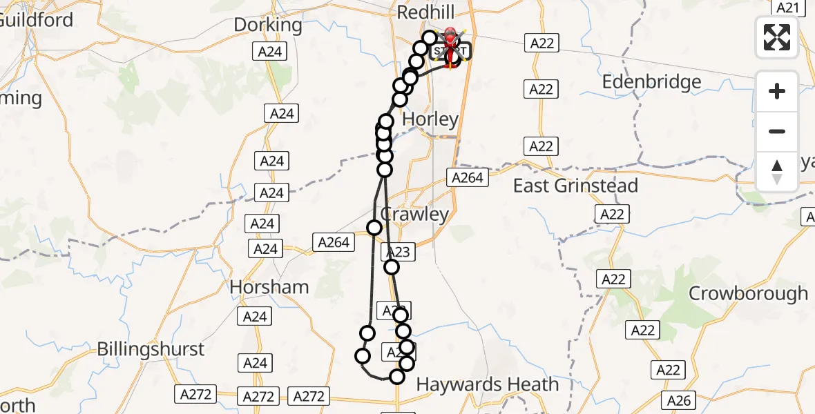 Flight route Air Ambulance Helicopter Redhill Aerodrome - Redhill Aerodrome, 21 July 2026, 16:30
