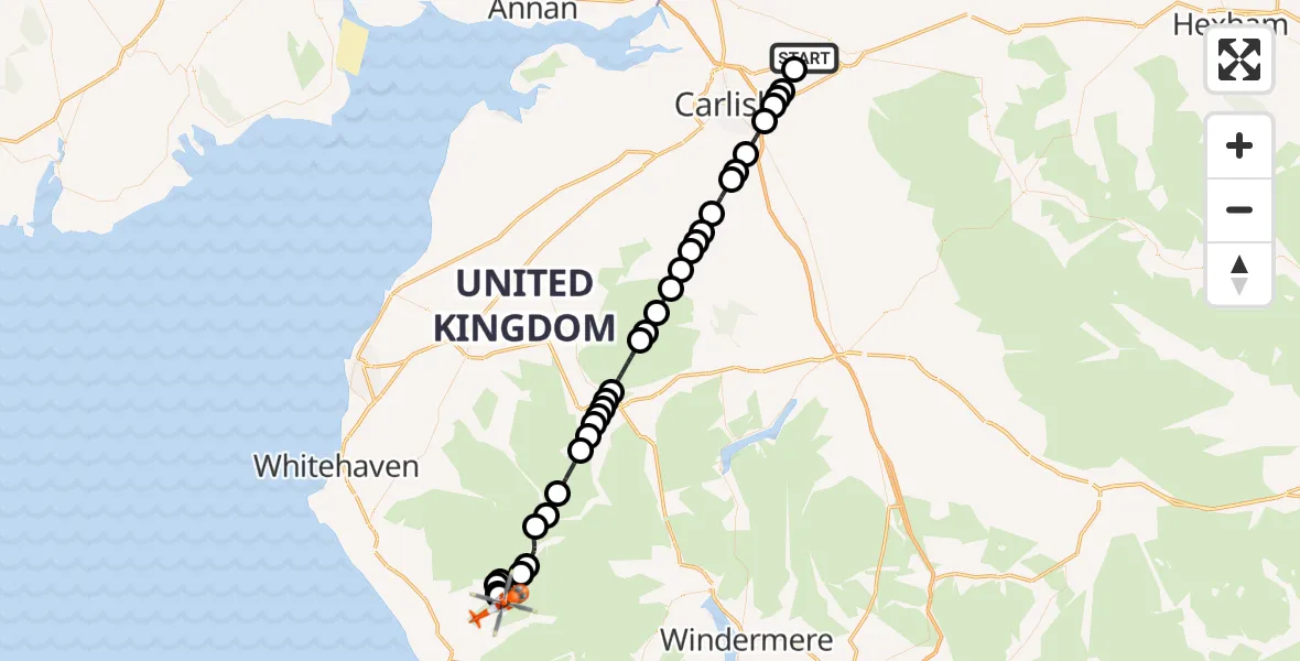 Flight route Coastguard Helicopter Carlisle Lake District Airport - Wasdale, 21 July 2026, 16:55