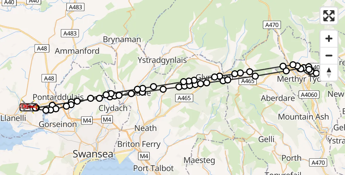 Flight route Air Ambulance Helicopter Dafen - Dafen, 21 July 2026, 17:05