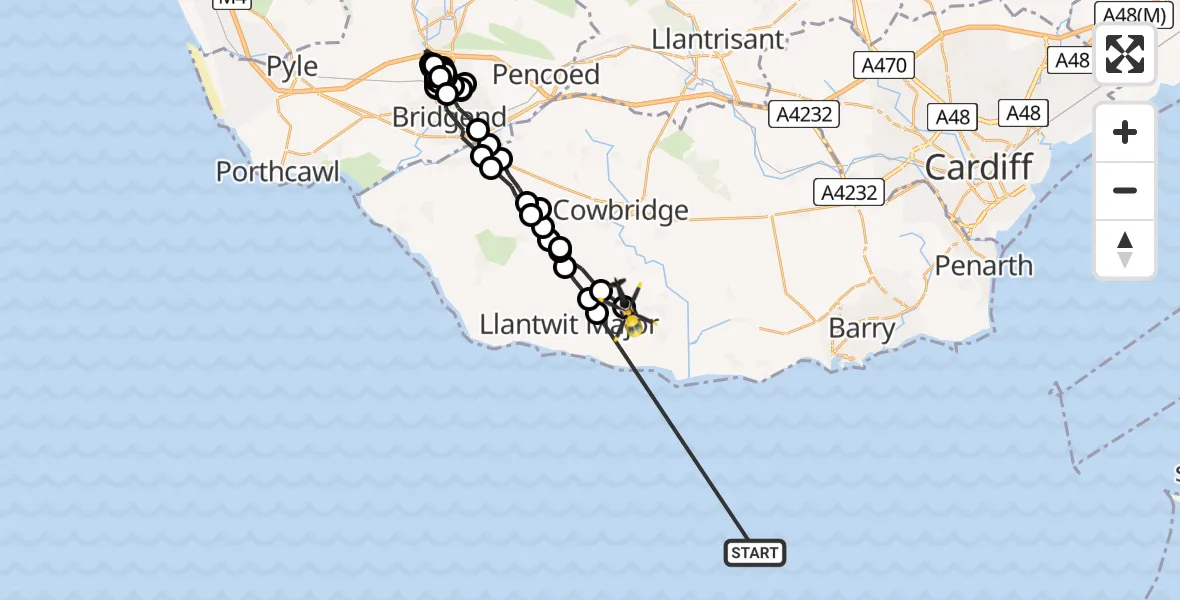 Flight route Police Helicopter Bristol Channel - MOD St Athan, 21 July 2026, 17:20