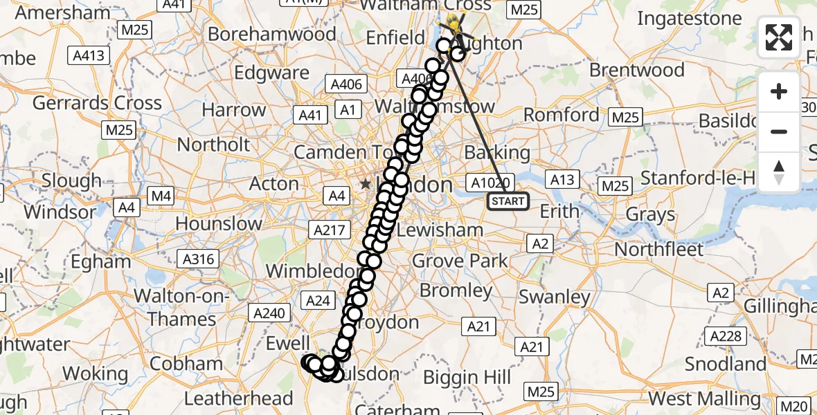 Flight route Police Helicopter Plumstead - Sewardstonebury, 21 July 2026, 17:36