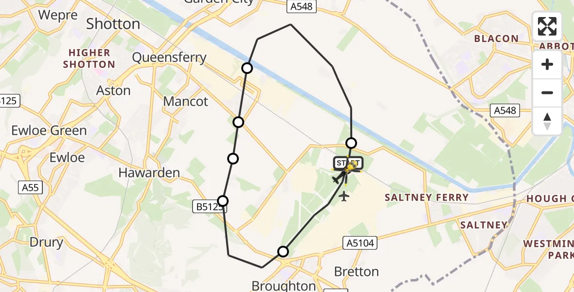 Flight route Police Helicopter Hawarden Airport - Hawarden Airport, 21 July 2026, 17:42
