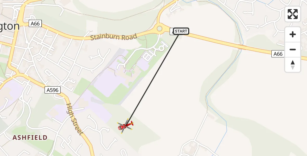 Flight route Air Ambulance Helicopter Workington - Workington, 21 July 2026, 18:01