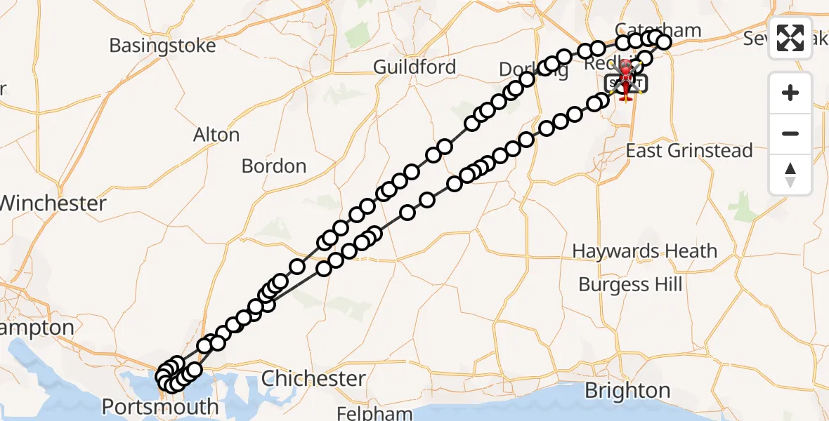 Flight route Air Ambulance Helicopter Redhill Aerodrome - Redhill Aerodrome, 21 July 2026, 18:25
