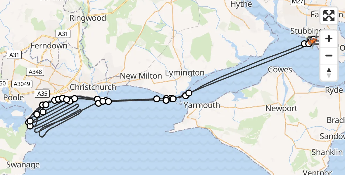 Flight route Coastguard Helicopter Solent Airport - Solent Airport, 21 July 2026, 18:26