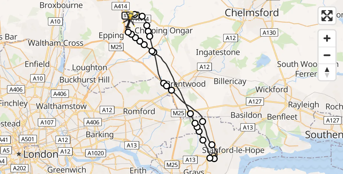 Flight route Police Helicopter North Weald Airfield - North Weald Bassett, 21 July 2026, 18:37