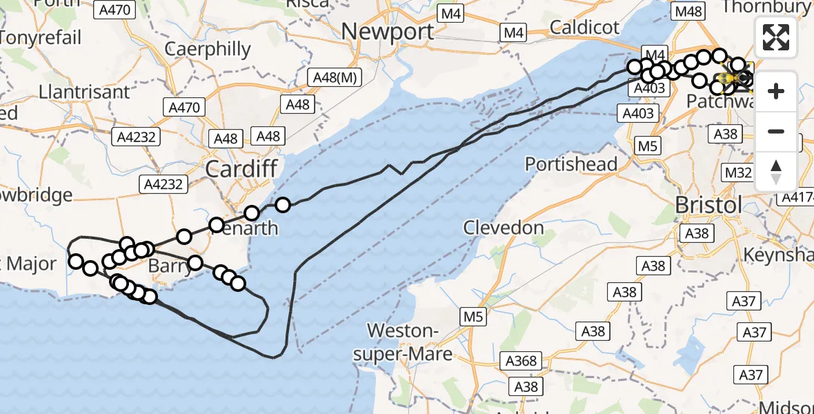 Flight route Police Helicopter Almondsbury Helicopter Base - Almondsbury Helicopter Base, 21 July 2026, 18:52