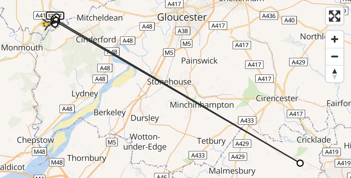 Flight route Police Helicopter Goodrich - Goodrich, 21 July 2026, 18:55