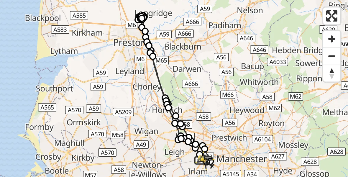 Flight route Police Helicopter Irlam - Manchester Barton Aerodrome, 21 July 2026, 19:09