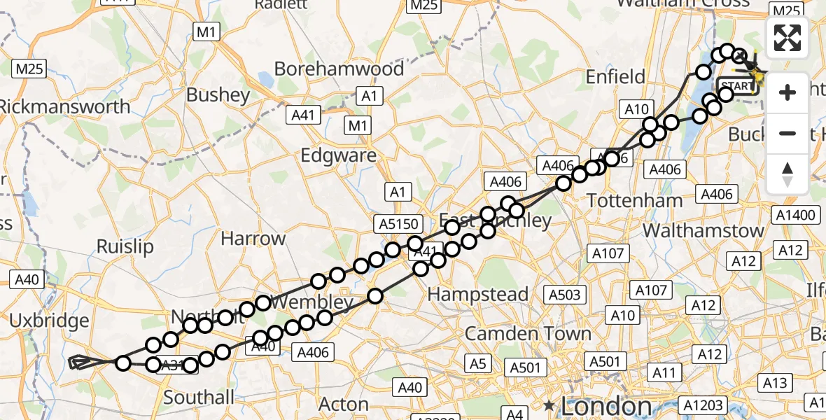 Flight route Police Helicopter Chingford - Sewardstonebury, 21 July 2026, 19:23