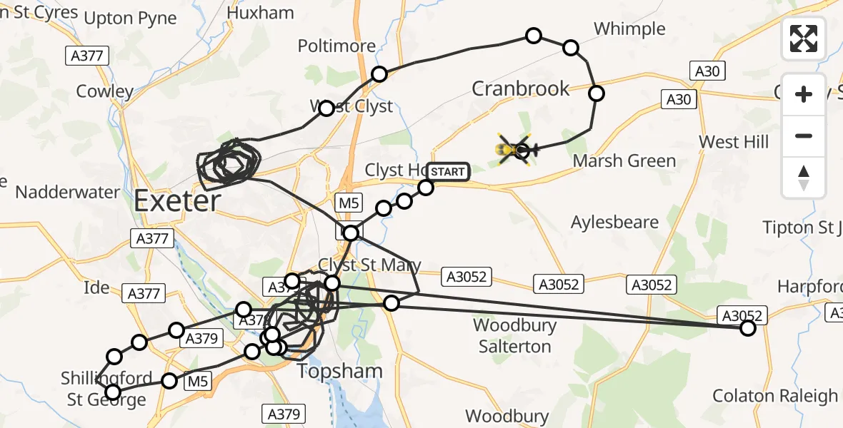 Flight route Police Helicopter Exeter International Airport - Exeter International Airport, 21 July 2026, 20:16