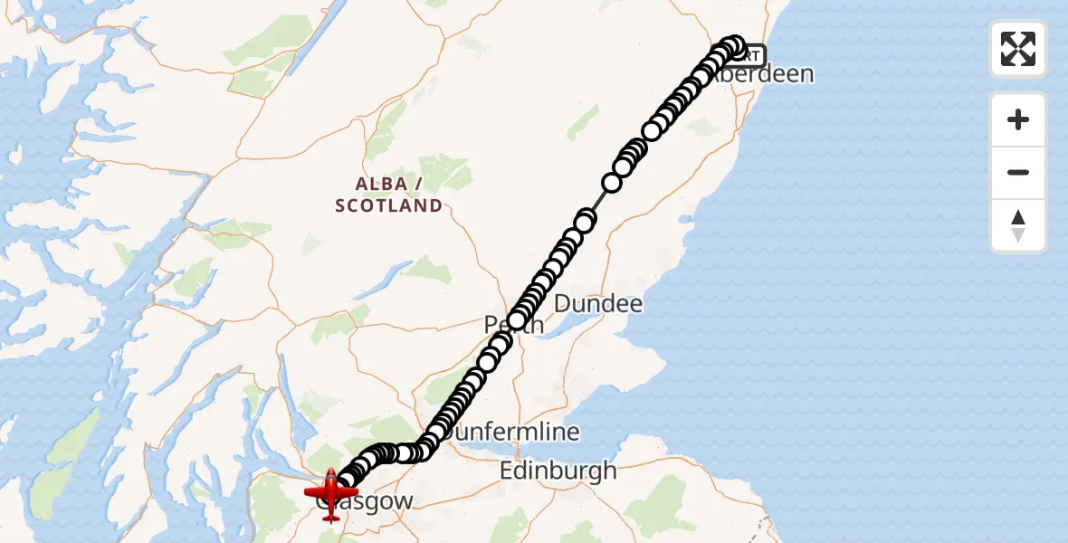Flight route Air Ambulance Aircraft Aberdeen International Airport - Glasgow Airport, 21 July 2026, 20:23