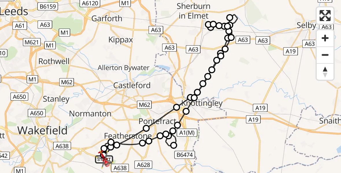 Flight route Air Ambulance Helicopter YAA Nostell Helicopter Port - YAA Nostell Helicopter Port, 21 July 2026, 21:32