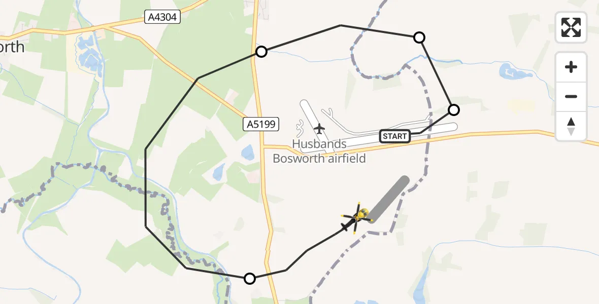 Flight route Police Helicopter Husbands Bosworth Airfield - Harborough, 21 July 2026, 22:46