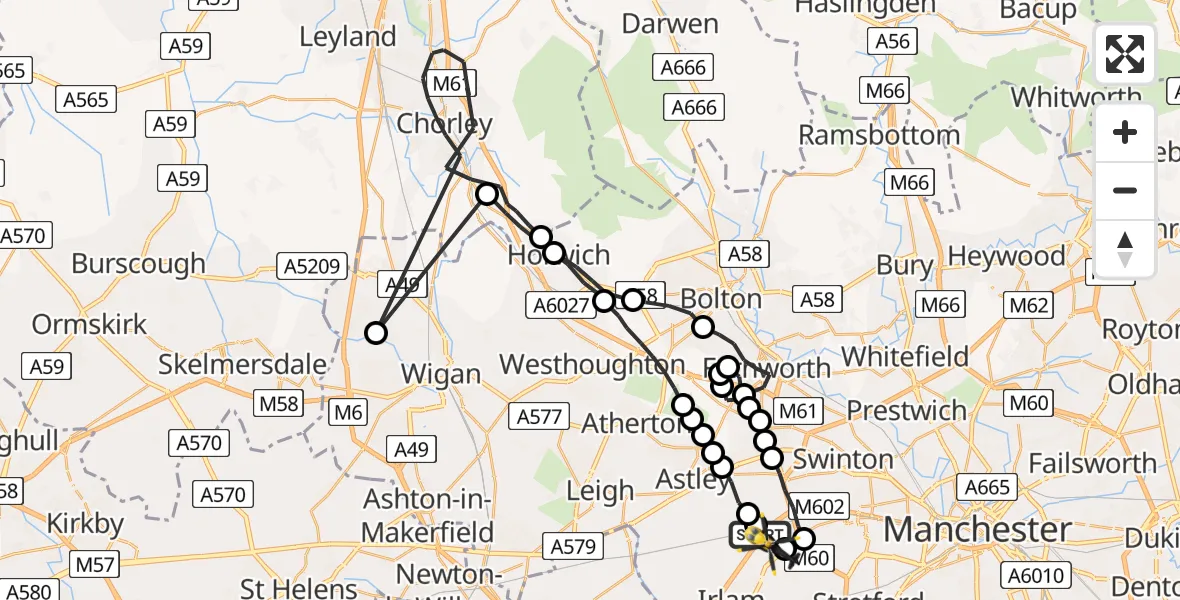 Flight route Police Helicopter Irlam - Manchester Barton Aerodrome, 21 July 2026, 22:53