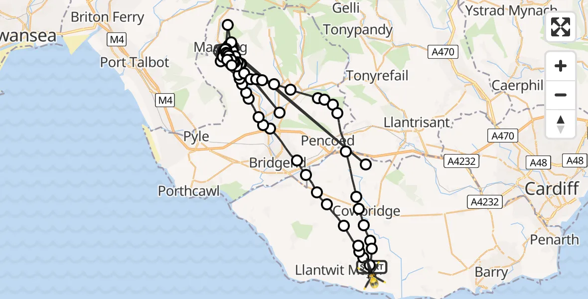 Flight route Police Helicopter MOD St Athan - MOD St Athan, 21 July 2026, 22:55
