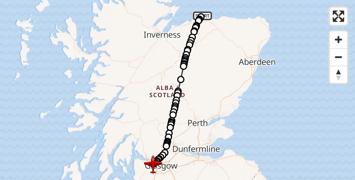 Flight route Air Ambulance Aircraft RAF Lossiemouth - Glasgow Airport, 21 July 2026, 23:18
