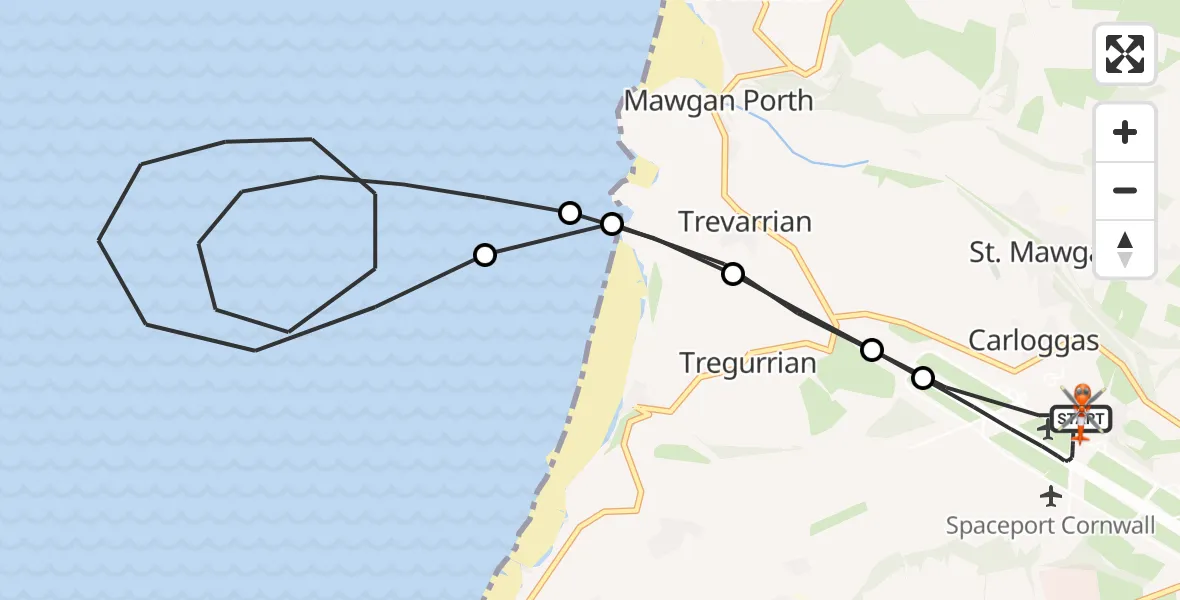 Flight route Coastguard Helicopter Cornwall Airport Newquay - Cornwall Airport Newquay, 21 July 2026, 23:32
