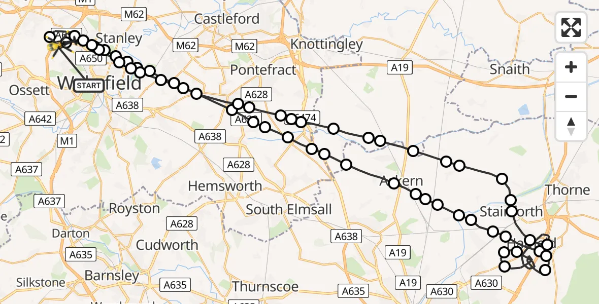 Flight route Police Helicopter Flanshaw - East Ardsley, 21 July 2026, 23:53