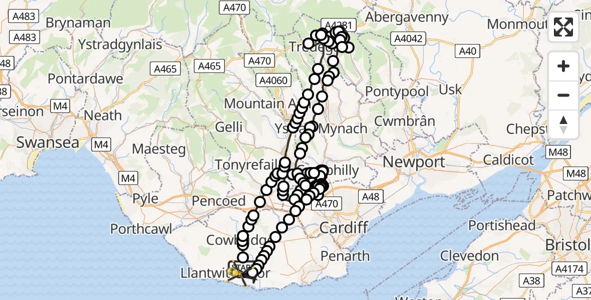 Flight route Police Helicopter Eglwys Brewis - MOD St Athan, 22 July 2026, 00:07