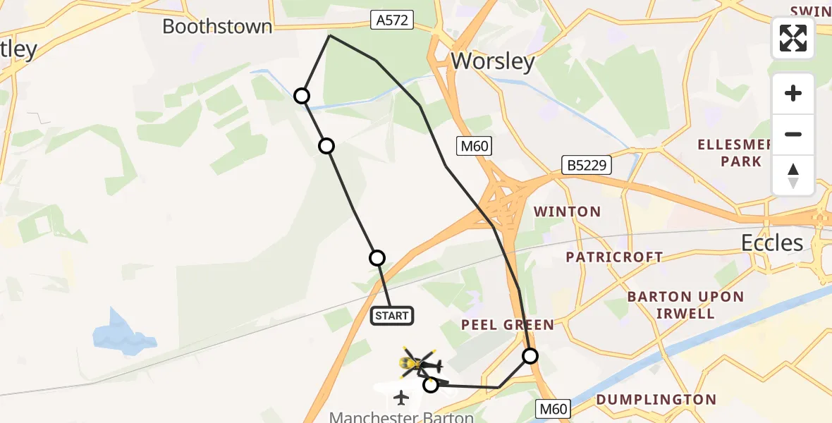 Flight route Police Helicopter Irlam - Manchester Barton Aerodrome, 22 July 2026, 00:58