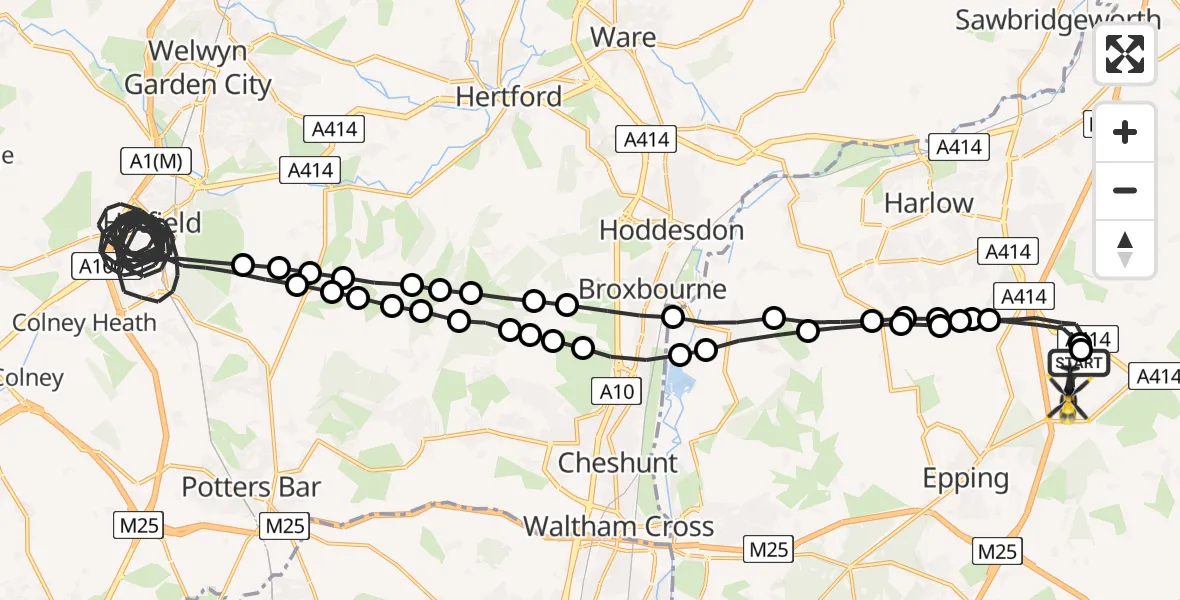 Flight route Police Helicopter North Weald Airfield - North Weald Airfield, 22 July 2026, 02:01