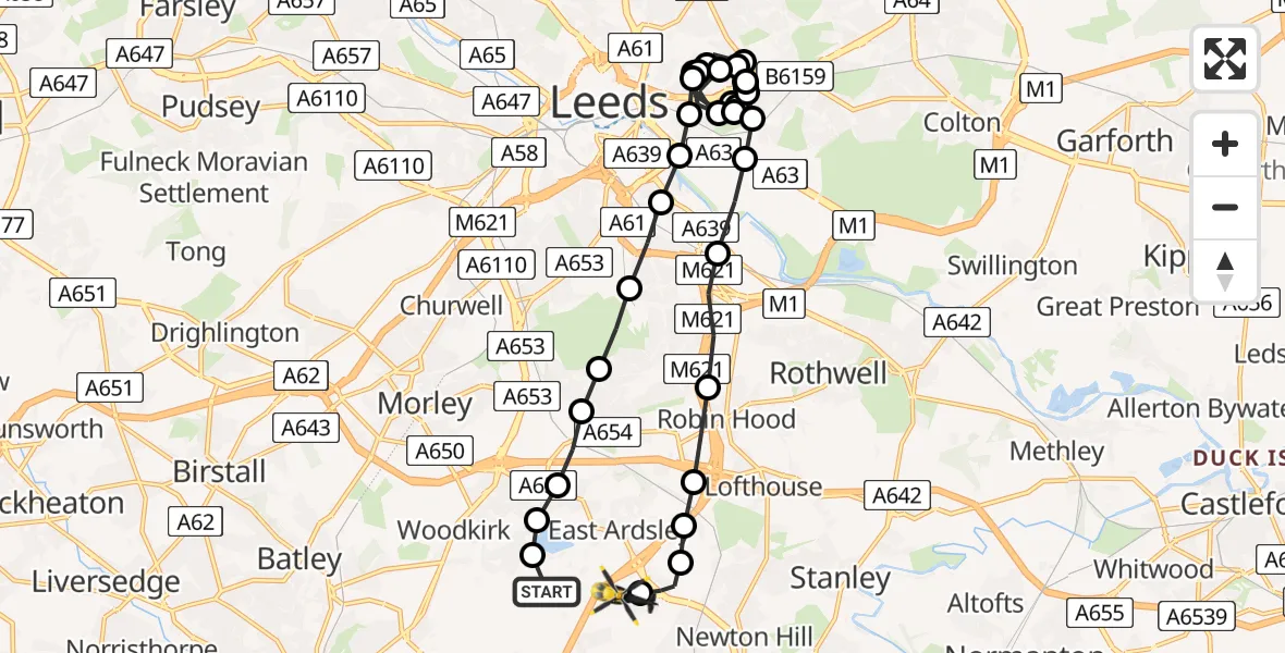 Flight route Police Helicopter East Ardsley - East Ardsley, 22 July 2026, 03:11