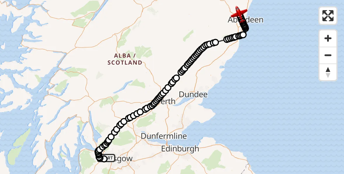 Flight route Air Ambulance Aircraft Glasgow Airport - Aberdeen International Airport, 22 July 2026, 05:08