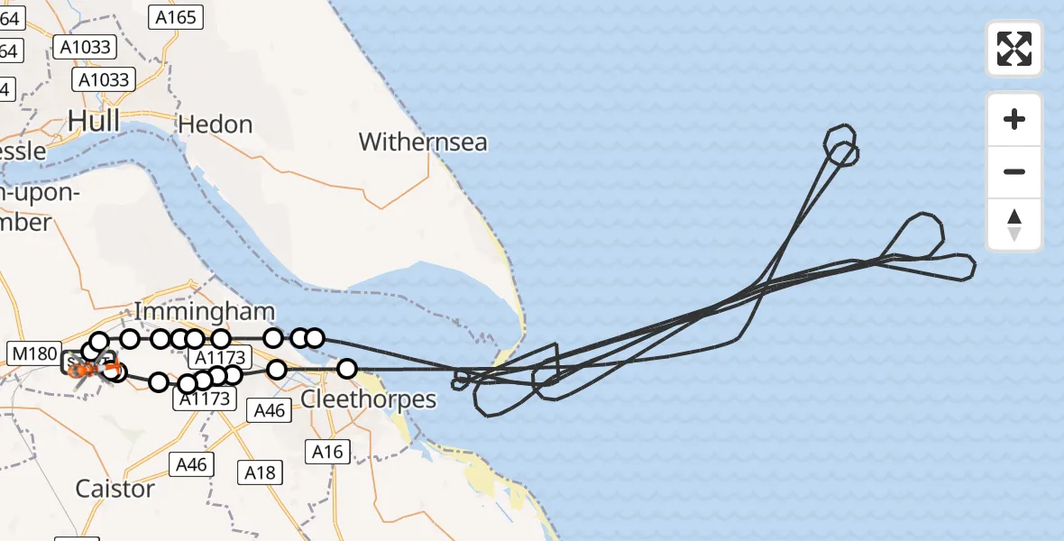 Flight route Coastguard Helicopter Humberside Airport - Great Limber CP, 22 July 2026, 08:34