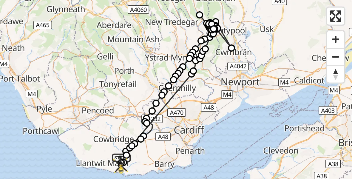 Flight route Police Helicopter Flemingston - MOD St Athan, 22 July 2026, 08:45
