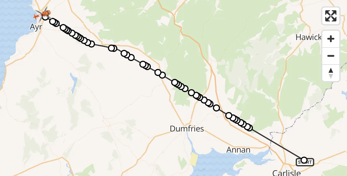 Flight route Coastguard Helicopter Carlisle Lake District Airport - Glasgow Prestwick Airport, 22 July 2026, 08:45