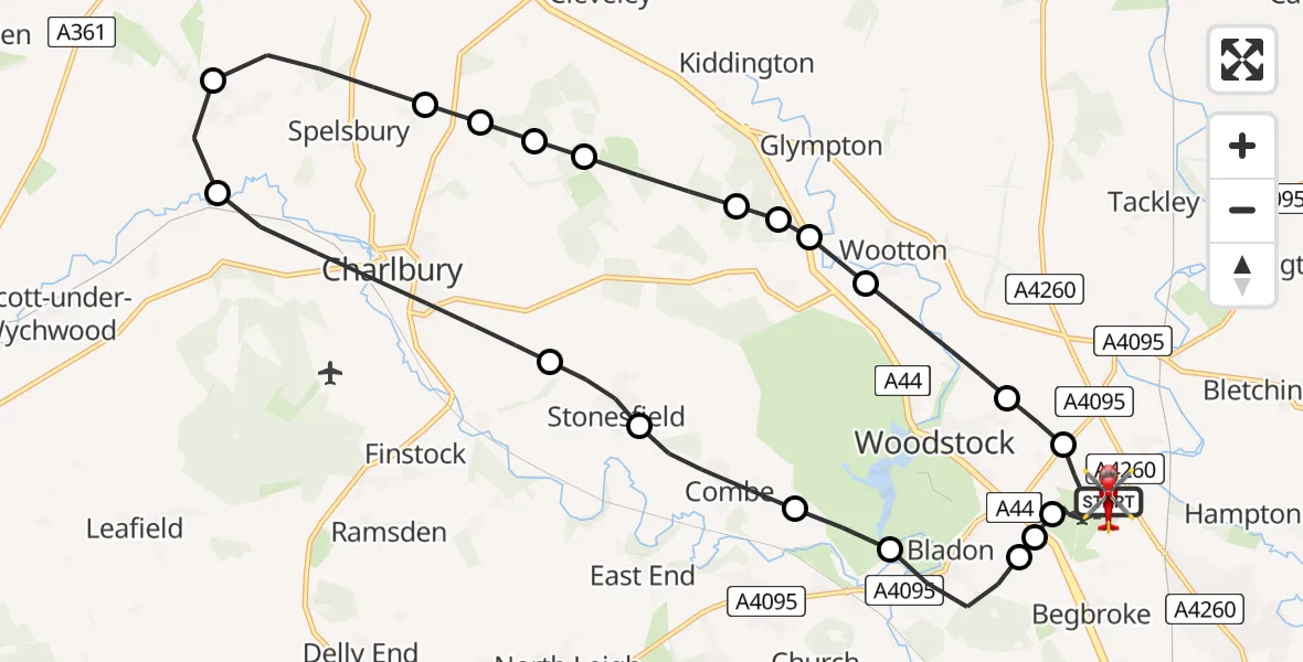 Flight route Air Ambulance Helicopter London Oxford Airport - London Oxford Airport, 22 July 2026, 08:46