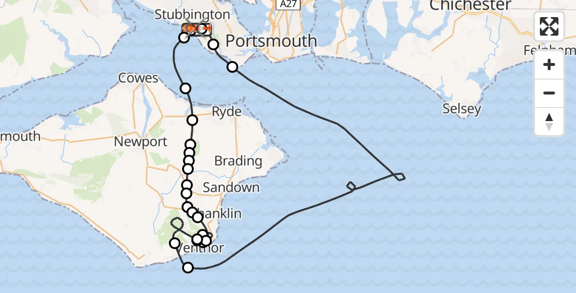 Flight route Coastguard Helicopter Solent Airport - Solent Airport, 22 July 2026, 09:03