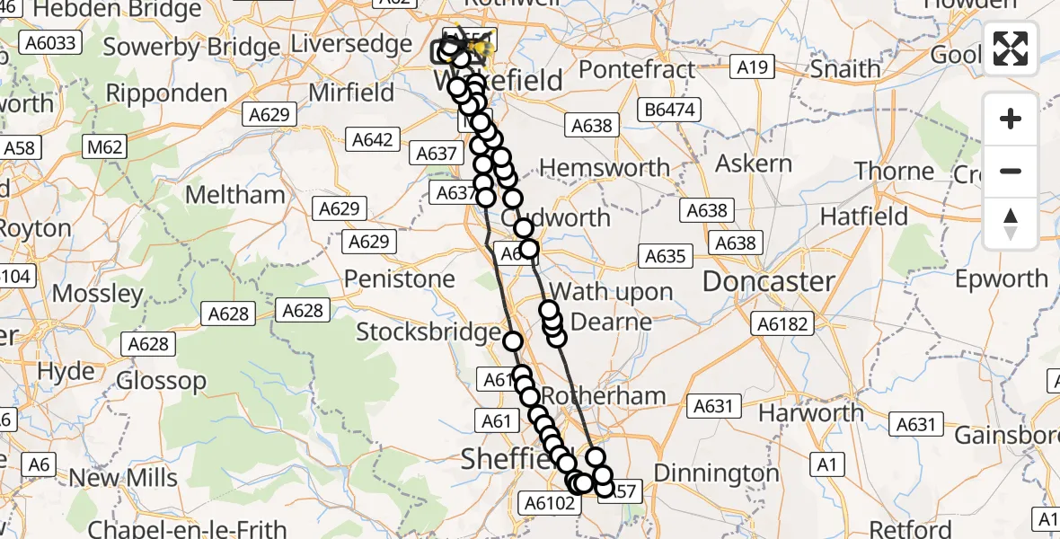 Flight route Police Helicopter East Ardsley - East Ardsley, 22 July 2026, 09:19