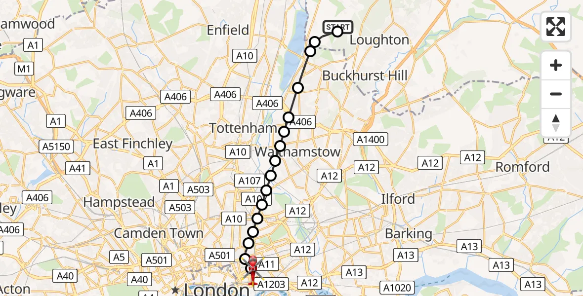 Flight route Air Ambulance Helicopter Metropolitan Police Air Support Unit Lippitts Hill - Royal London Hospital, 22 July 2026, 09:27