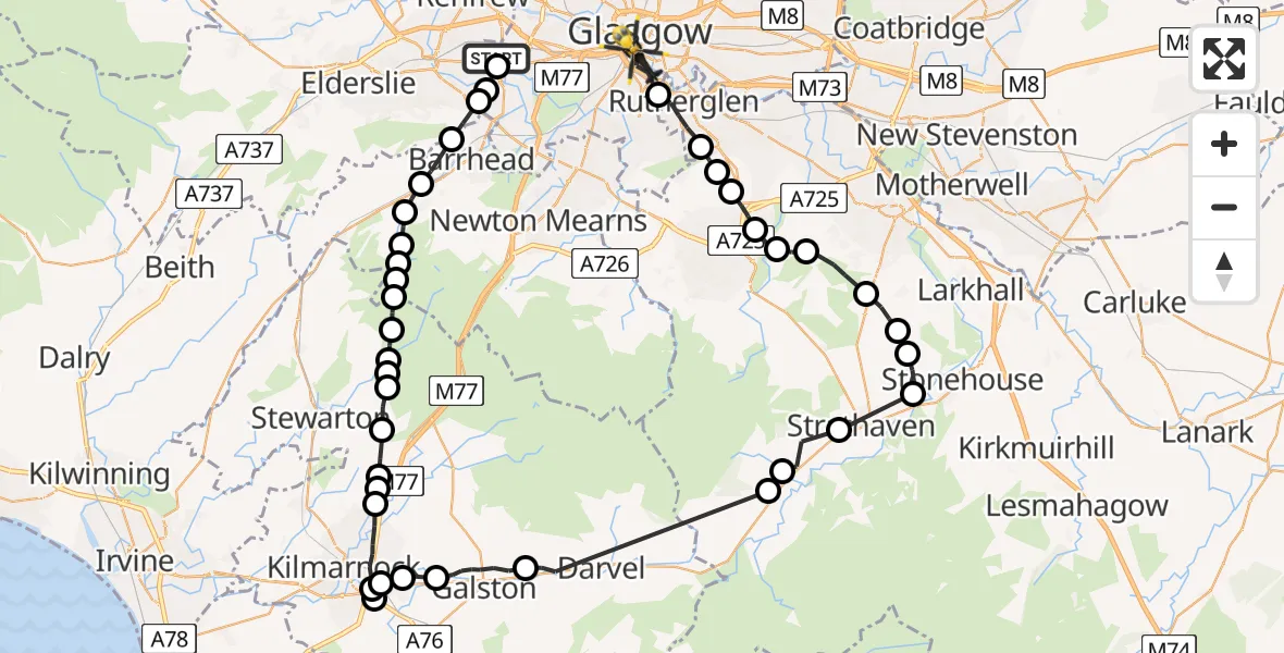 Flight route Police Helicopter Glasgow - Glasgow, 22 July 2026, 09:32
