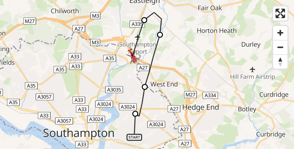 Flight route Air Ambulance Helicopter Botany Bay - Mansbridge, 22 July 2026, 09:34